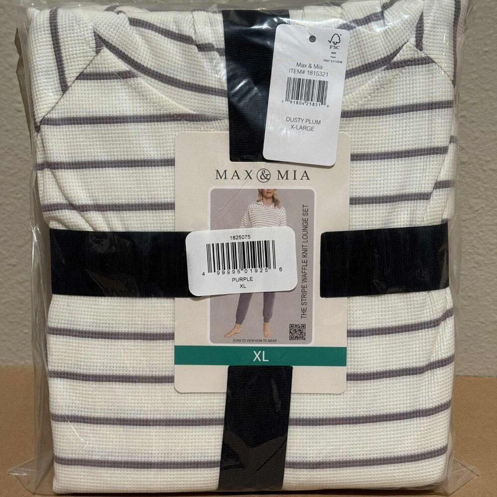 Max & Mia Purple Dusty Plum Stripe Waffle Knit Lounge Set – NWT